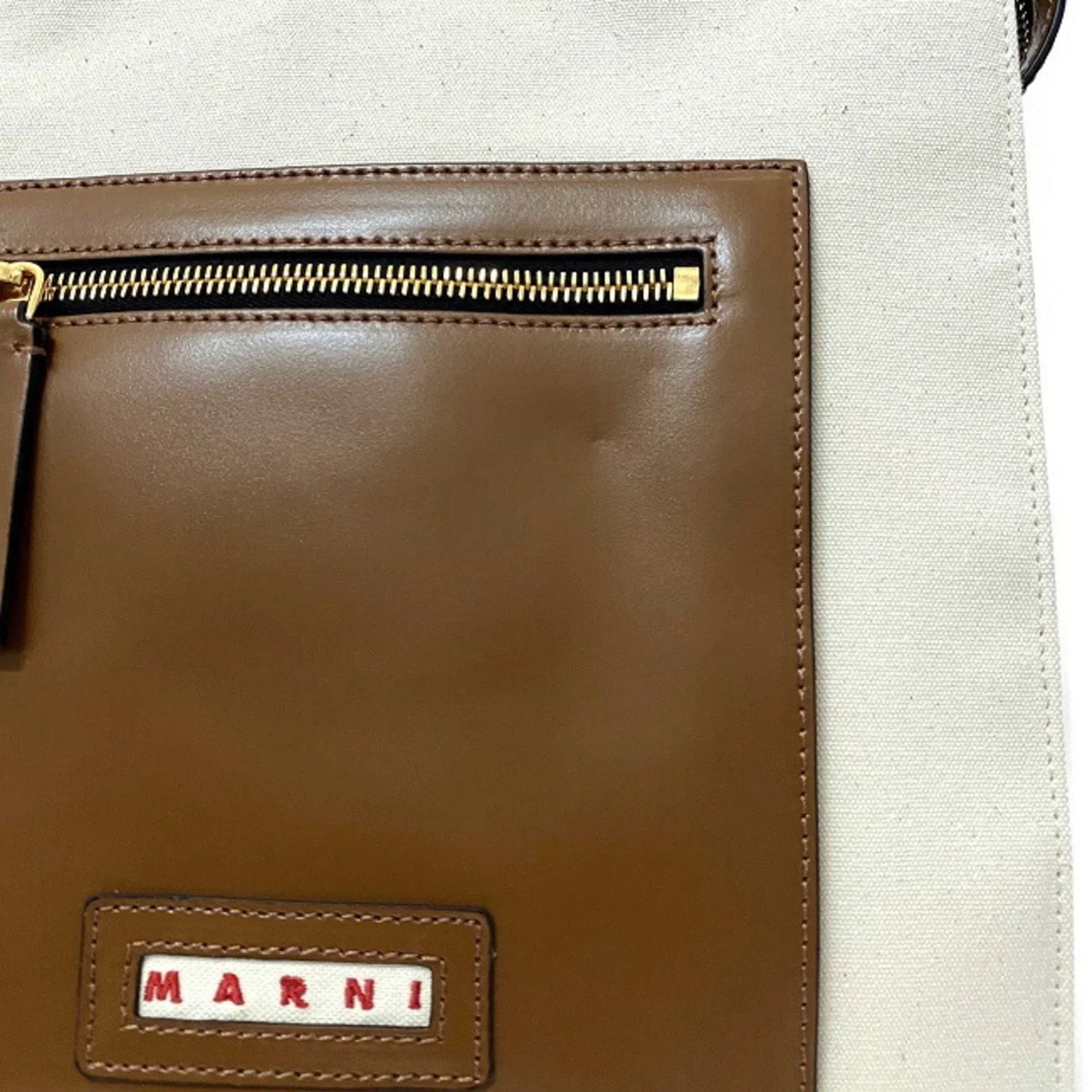 Pre-Owned Marni Tote Bag Natural White Brown SHMP0068Q0 P2994 Canvas Leather MARNI Handbag Bicolor Ladies (Like New)