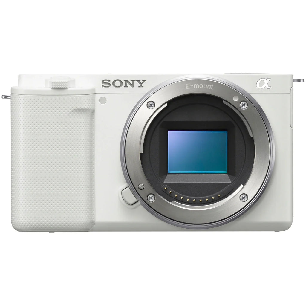 Sony ZV-E10 Mirrorless Alpha APS-C Interchangeable Lens Vlog Camera (Body, White) ILCZV-E10/W Bundle with Deco Gear Photography Case + Extra Battery + Photo Video Software & Accessories Kit