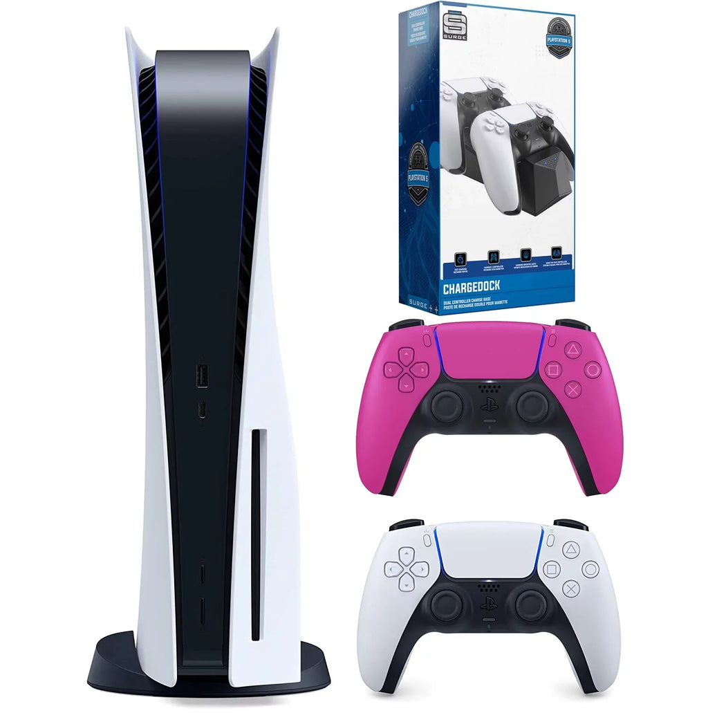 Sony Playstation 5 Disc Version (Sony PS5 Disc) with Extra Controller and Dual Charging Station - Nova Pink Bundle