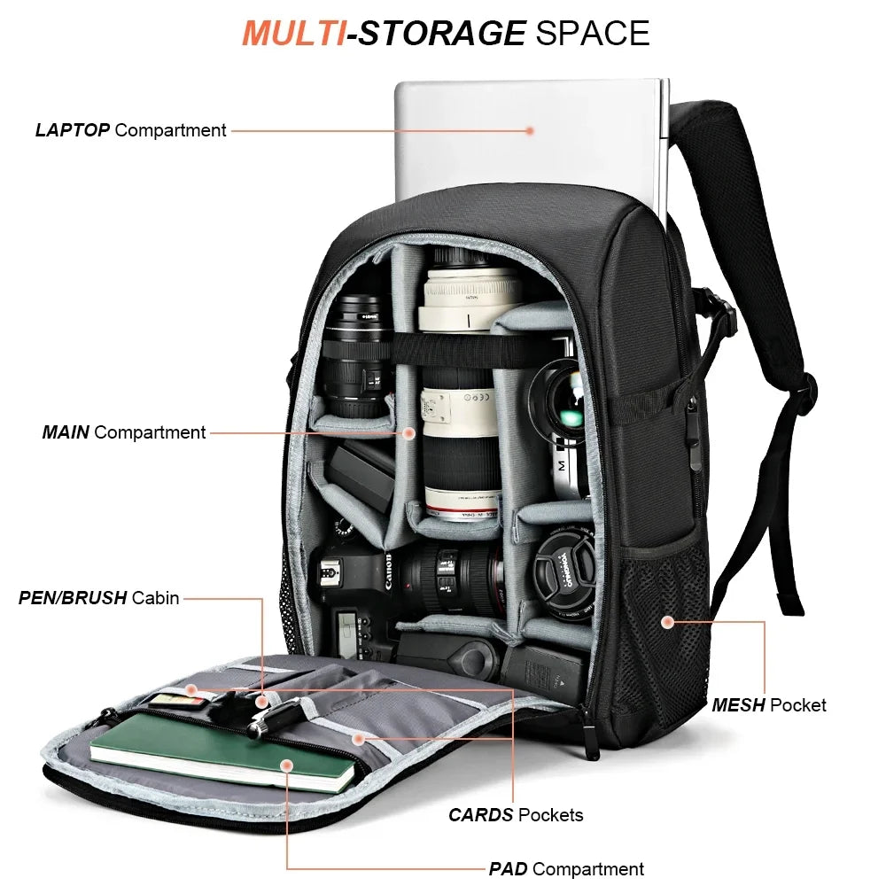 Big Capacity Photography Camera Waterproof Shoulders Backpack Video Tripod DSLR Bag Drone Case w/ Rain Shield Canon Nikon Sony Pentax