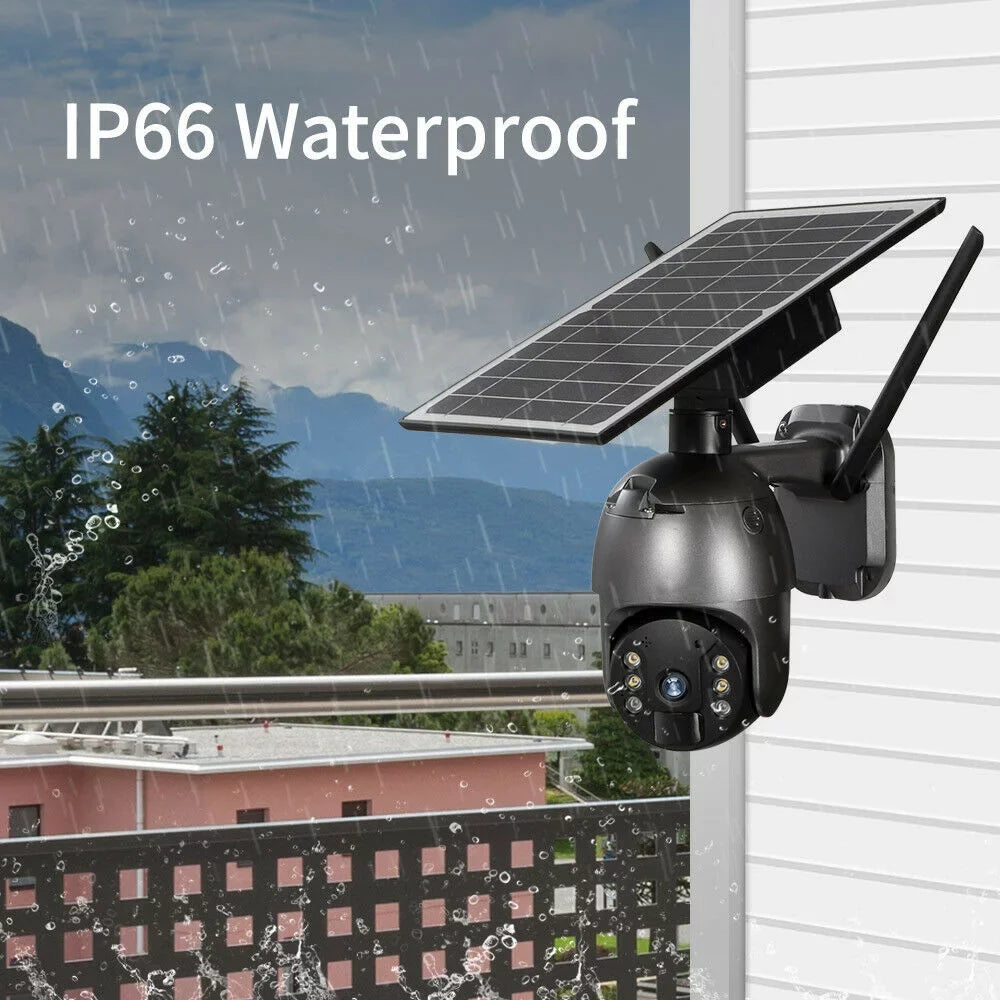 DFITO Wireless Solar Security Camera, 1080P HD Outdoor Camera WIFI PTZ Surveillance Security Camera CCTV IP66 Waterproof, AI Human Detection, 2-Way Audio, PIR Motion Detection