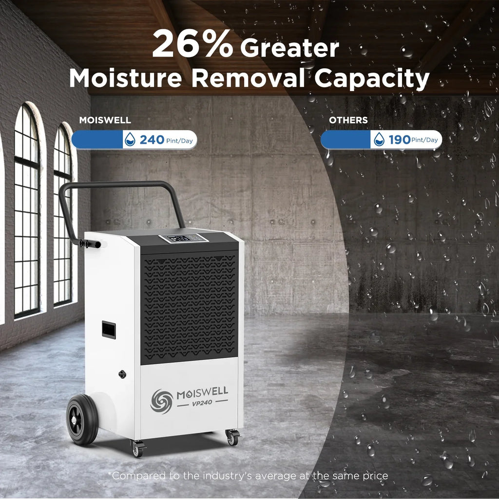 Moiswell 240 Pints Commercial Dehumidifier with Pump and Drain Hose - Excellent Industrial Site, Basements, Water Damage Unit Large Spaces up to 8,500 Sq Ft - Auto Defrost, Memory Starting