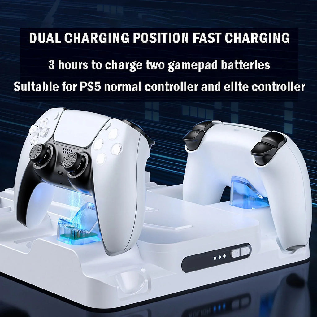 Stand Cooling Station PS5 Slim Game Console with Dual Controller Charging Station Game Slots Game Console Accessories-White