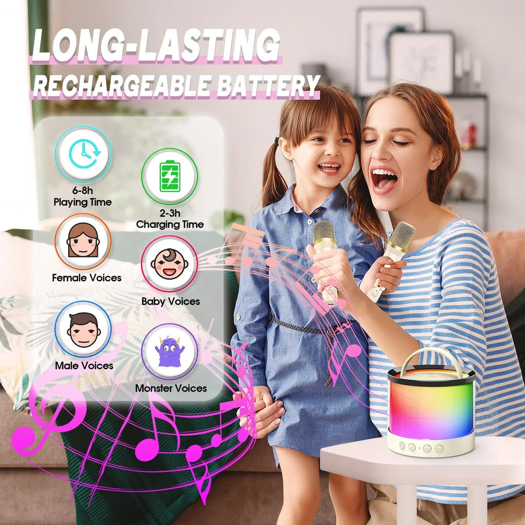 Mini Karaoke Machine Microphone Kids Adults, Portable Bluetooth Speaker with 2 Microphones, Toys Gifts 3 4 5 6 7 8+ Year Old Girls Boys Adults