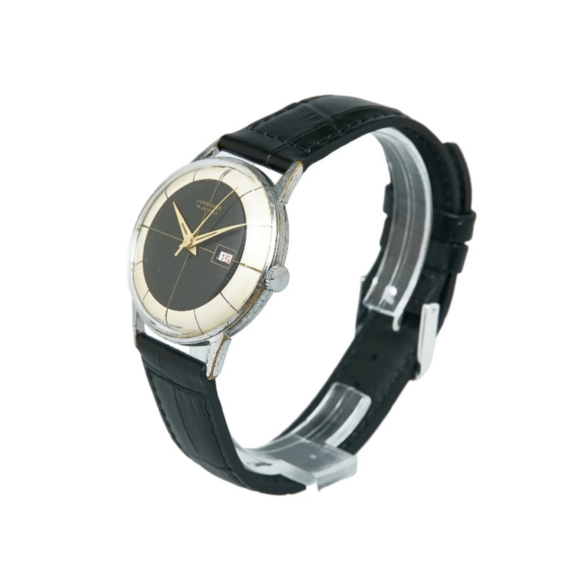 Pre-Owned Junghans 15JEWELS External Belt Watch Manual Winding Black White Dial Stainless Steel Ladies JUNGHANS (Good)
