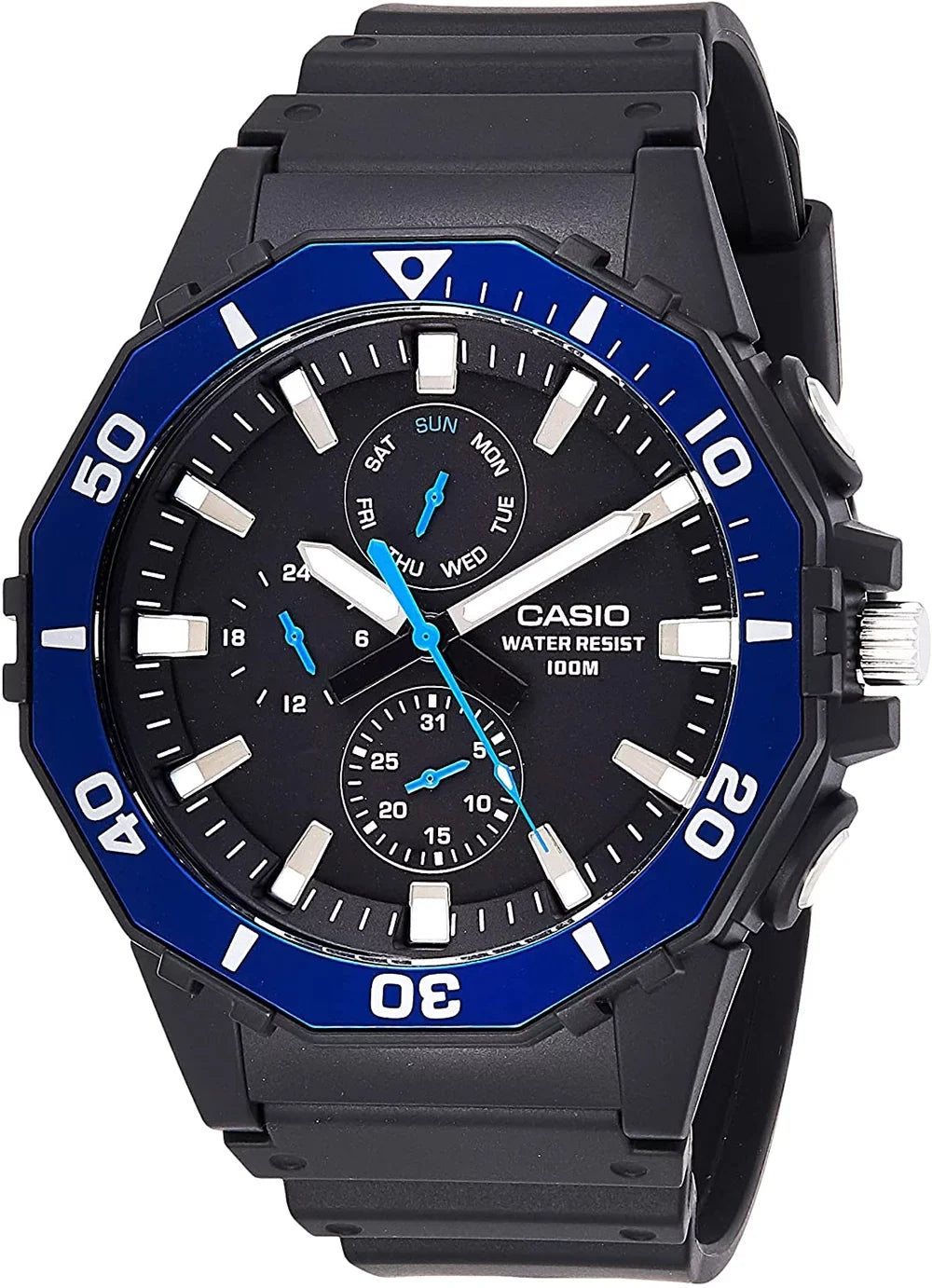 Men's Large Face Diver Style Watch, Black/Blue