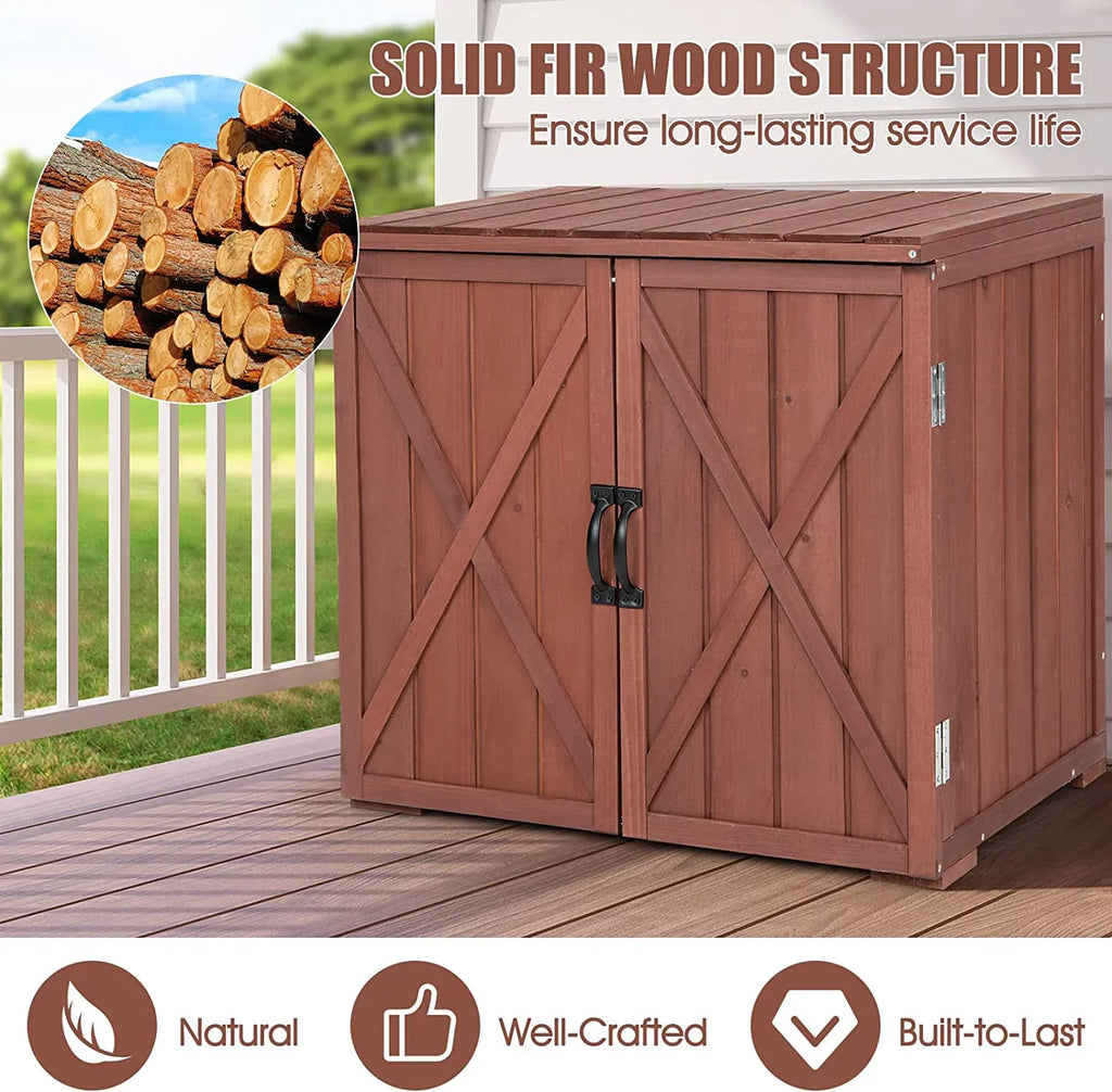 30" Outdoor Storage Box, Wooden Storage Deck Box W/Spacious Inner Space & Countertop, Tool Storage Cabinet Backyard Garden Porch, Easy Assembly, 30" x 22" x 28.5" (Brown)