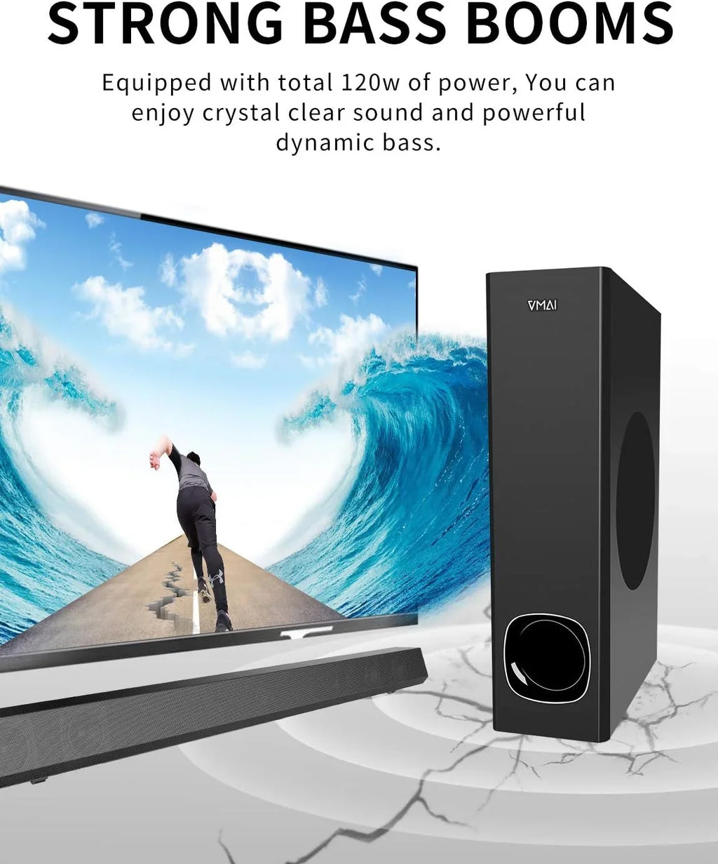 Open Box VMAI 2.1 Sound Bar with Subwoofer, 120W, Bluetooth 5.0, 34" FS21HS-L - Black