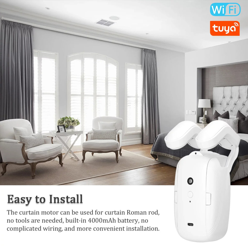 Htovila WiFi Intelligent Curtain Motor Electric Curtain Robot Automatic Opener No Wiring with Gateways Support APP Remote Control Timer Setup & Sensing with Home Roman Rod