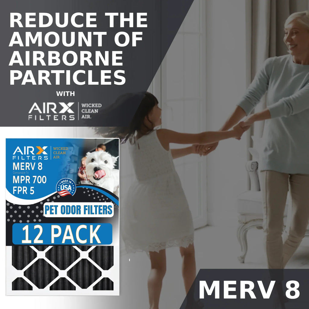 25x25x1 Air Filter MERV 8 Rating, 12 Pack of Furnace Filters Comparable to MPR 700, FPR 5, Pet Odor Retention Filters - Made in USA by AIRX FILTERS WICKED CLEAN AIR.