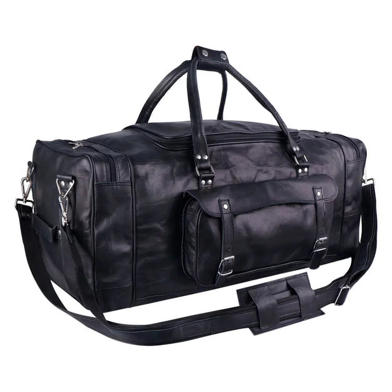 MaheTri 30" Black Leather Travel Duffel Weekender Bag Carry-on Overnight Bag Sports Duffel bag For men and Women