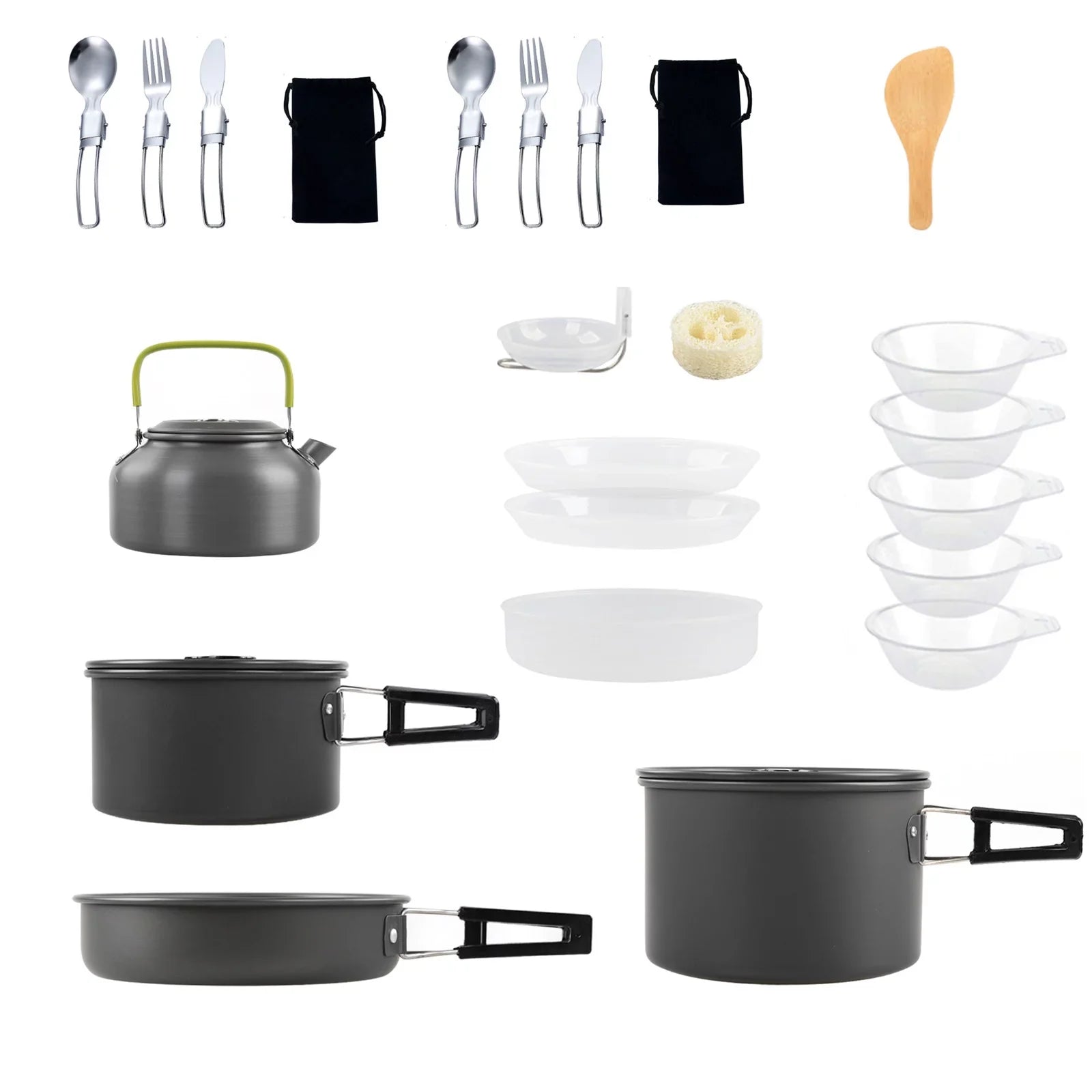 Anself Camping Cookware Mess Kit Non Stick Pot and Pan Set with Kettle Cooking and Backpacking