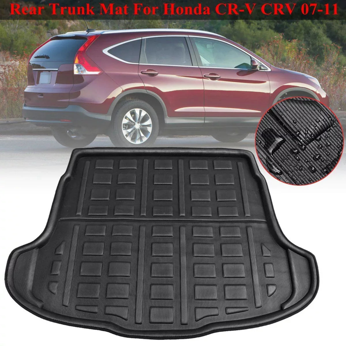 1pcs Cargo Liner Mat Honda CR-V CRV 2007-2011 Boot Rear Trunk Floor Tray Waterproof All , Black