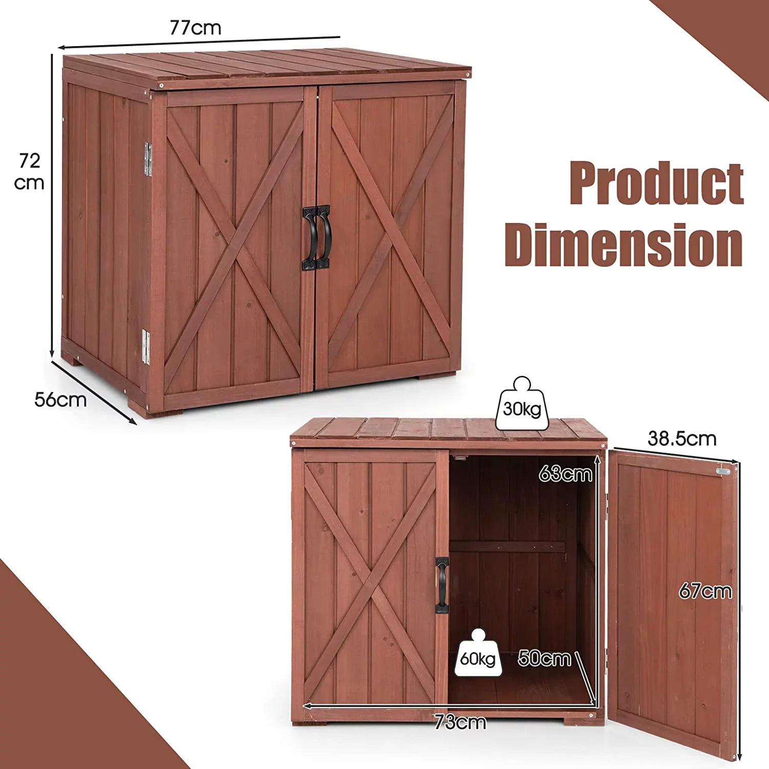 30" Outdoor Storage Box, Wooden Storage Deck Box W/Spacious Inner Space & Countertop, Tool Storage Cabinet Backyard Garden Porch, Easy Assembly, 30" x 22" x 28.5" (Brown)