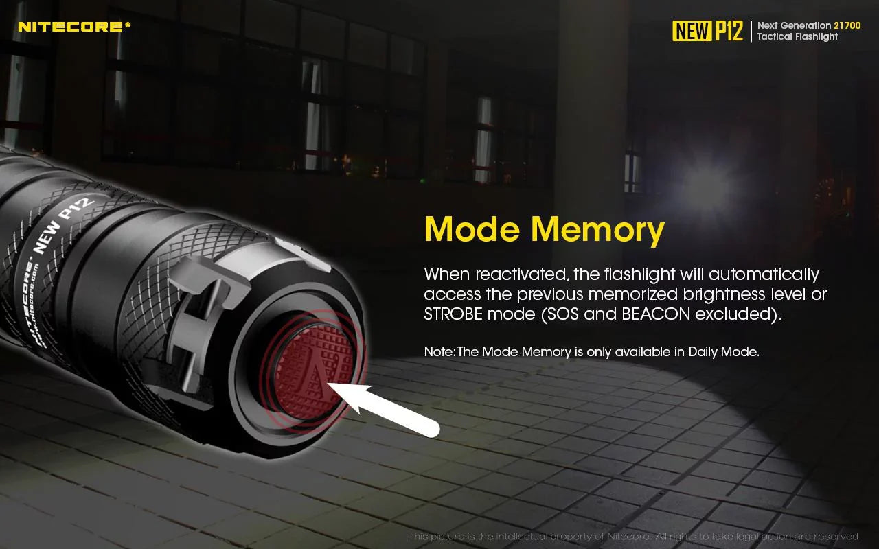 Nitecore New P12 Version LED Flashlight - 1200 Lumens w/NL2150HPR Battery, USB Cord, Offset Mount and RSW3 Pressure Switch