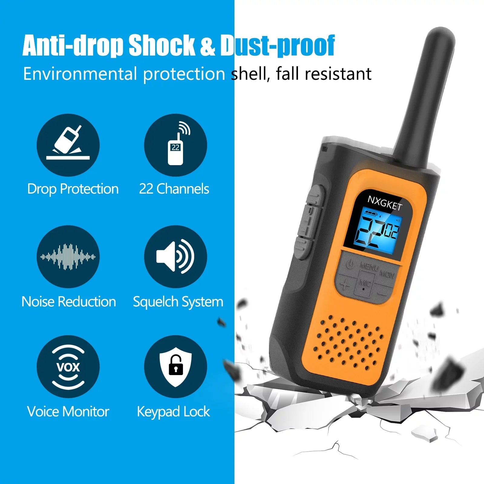 Walkie Talkie, NXGKET Walkie Talkies Adults Kids, Rechargeable Long Range 2 Way Radios 22 Channel with Li-Ion Battery Gift Set Family Outdoor(2 Pack)