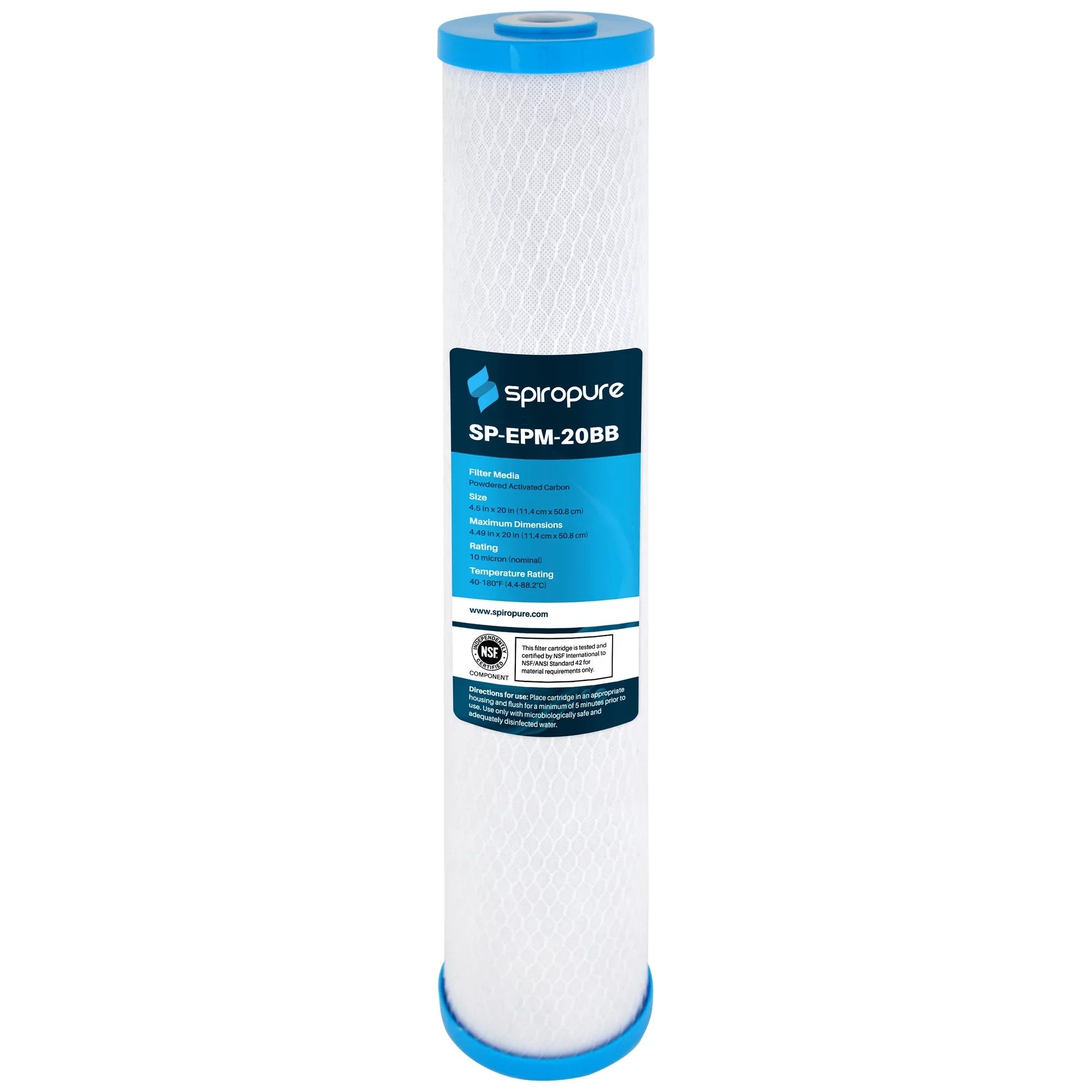 SpiroPure 20 x 4.5" PAC NSF Carbon Block Water Filter, 10 Micron (4 Pack)