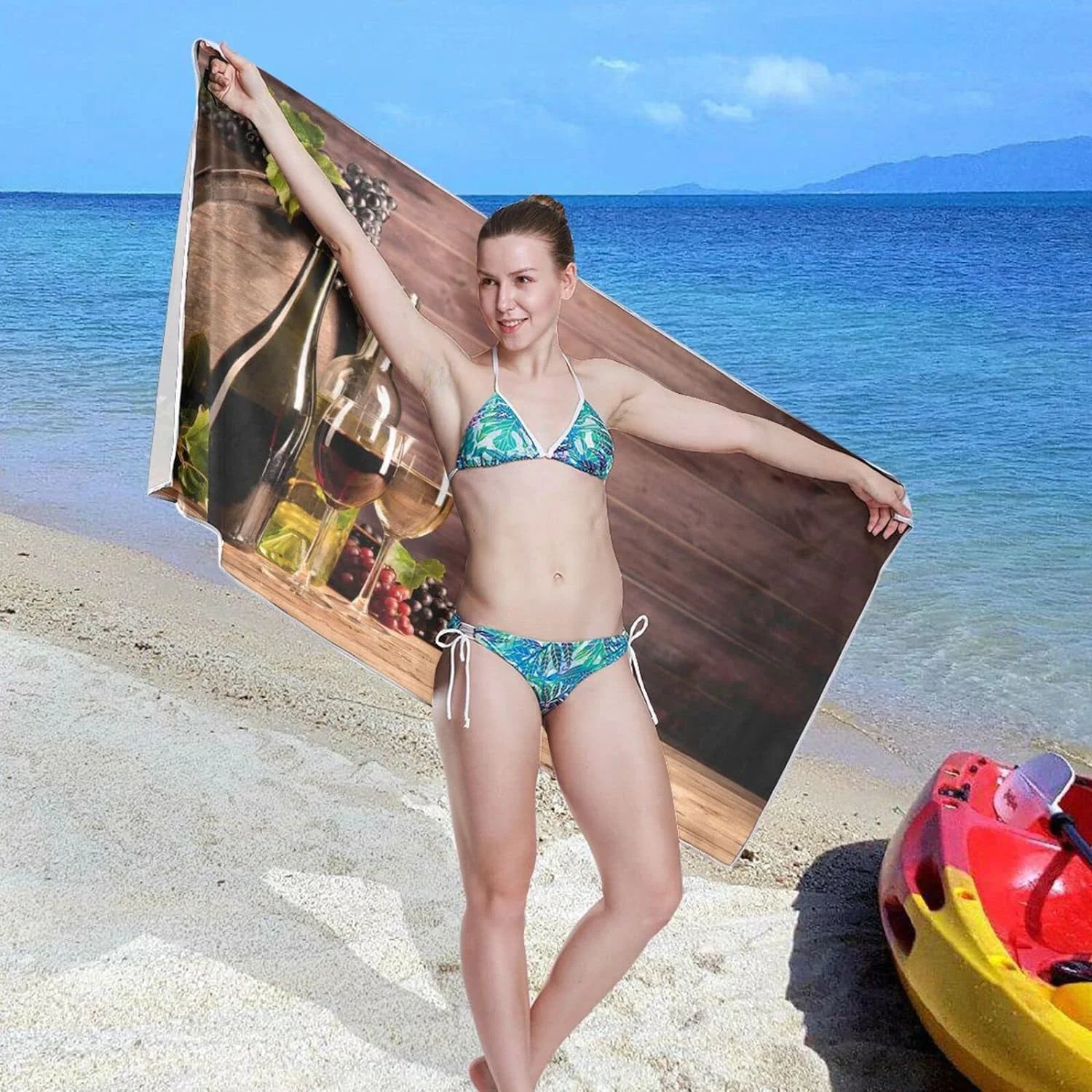 Bestwell Wine and Barrel Beach Towel - Lightweight Compact Oversized Travel Towels - Super Absorbent Quick Dry Towel Swimming Camping Holiday（588）