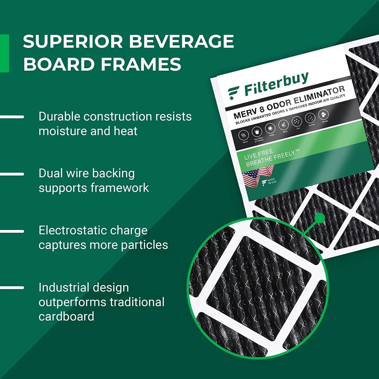 Filterbuy 20x30x1 MERV 8 Odor Eliminator Pleated HVAC AC Furnace Air Filters with Activated Carbon (1-Pack)