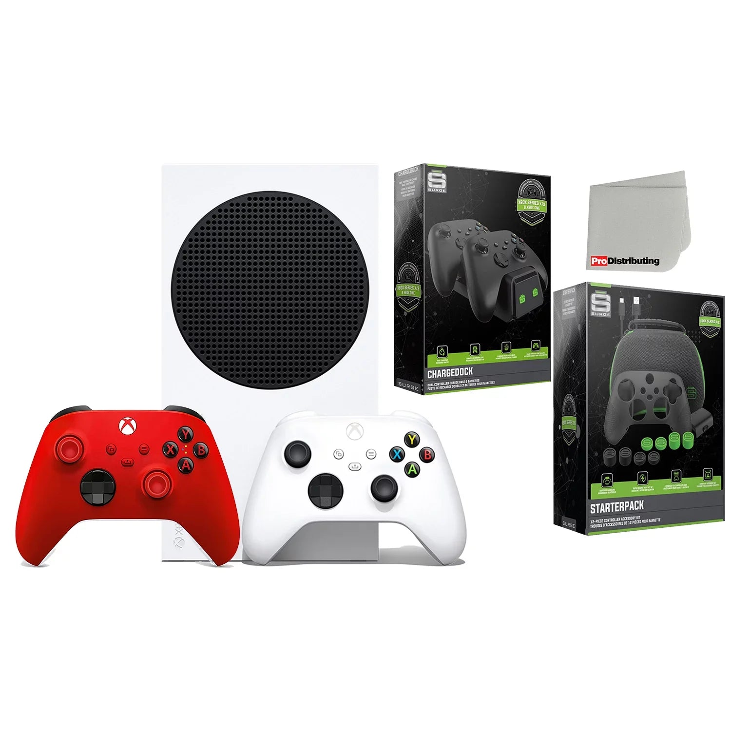 Microsoft Xbox Series S 512GB Digital Console with Extra Wireless Controller - Pulse Red - Surge 12 Piece Accessory Kit and CHARGEDOCK Dual Charge Base with Microfiber Cleaning Cloth