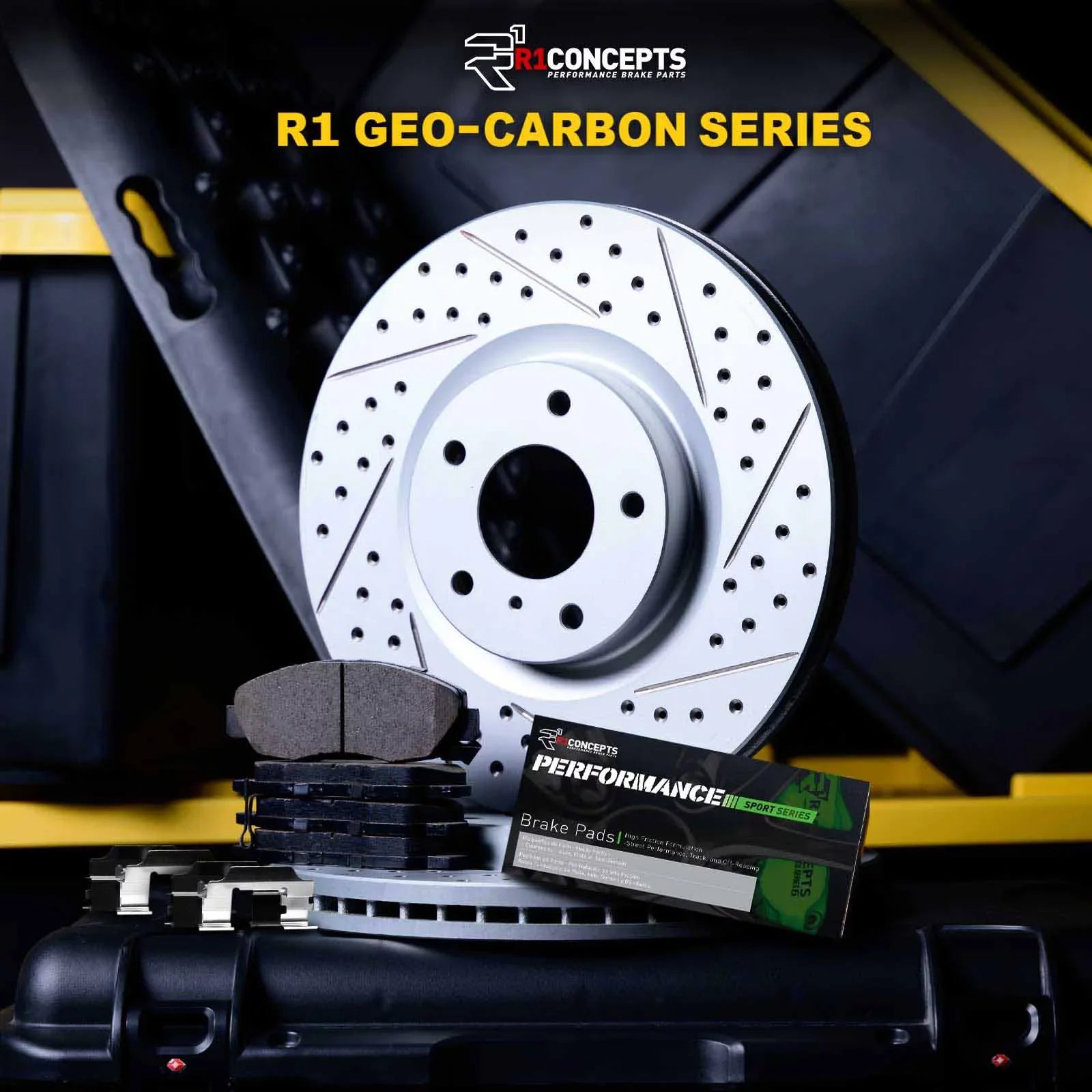 R1 Concepts Front Brakes and Rotors Kit |Front Brake Pads| Brake Rotors and Pads| Pemance Sport Brake Pads and Rotors |Hardware WBSH1-68016