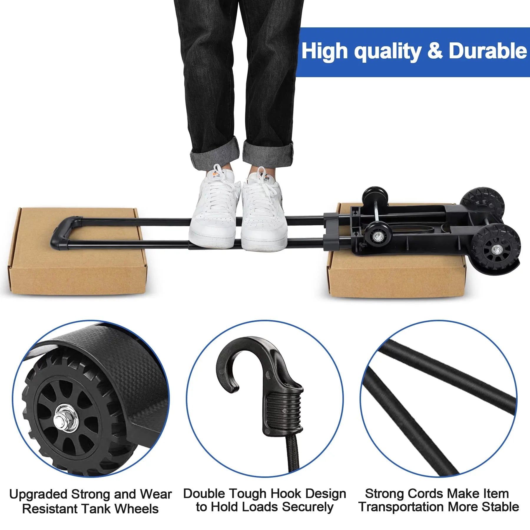 siisll Big Capacity Heavy Duty Folding Hand Truck Luggage Cart Moving Lightweight Utility Cart Luggage Folding Cart with Wheels Collapsible Platm Cart Home, Office and Travel Use. Black
