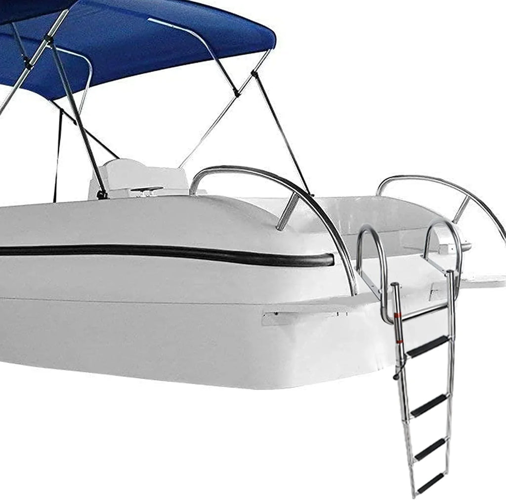 4 Step Pontoon Vessel Ladder,Heavy Duty Telescoping Watercraft Boarding Ladder with Wide Steps, Folding Craft Swim Ladder,Dock Ladder with Hand Railings