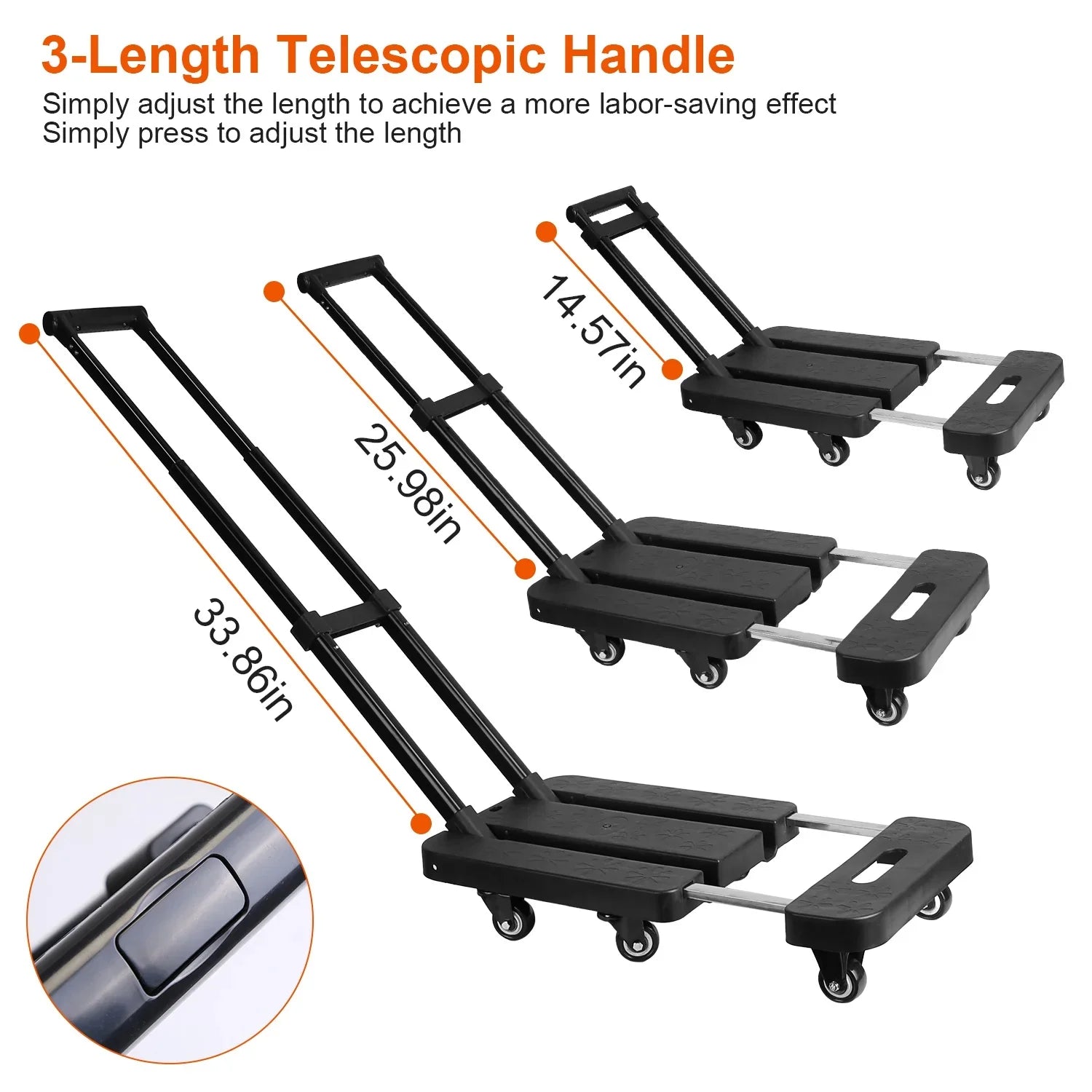 Folding Hand Truck iMounTEK 165LBS Heavy Duty Luggage Cart Utility Dolly Platm Cart Luggage with Retractable Handle 1 Elastic Ropes Black