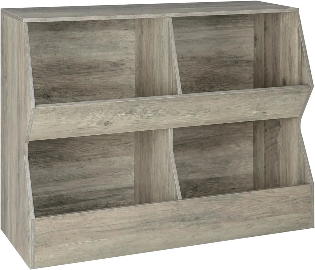 JIAH Kids , Toy Storage Organizer, Wooden Toy Storage Cabinet, 4 Cubby Children Bookcase, Toddler Book Toy Shelf Bedroom, Nursery, Hallway, School, 39.4" Long, Gray Wash