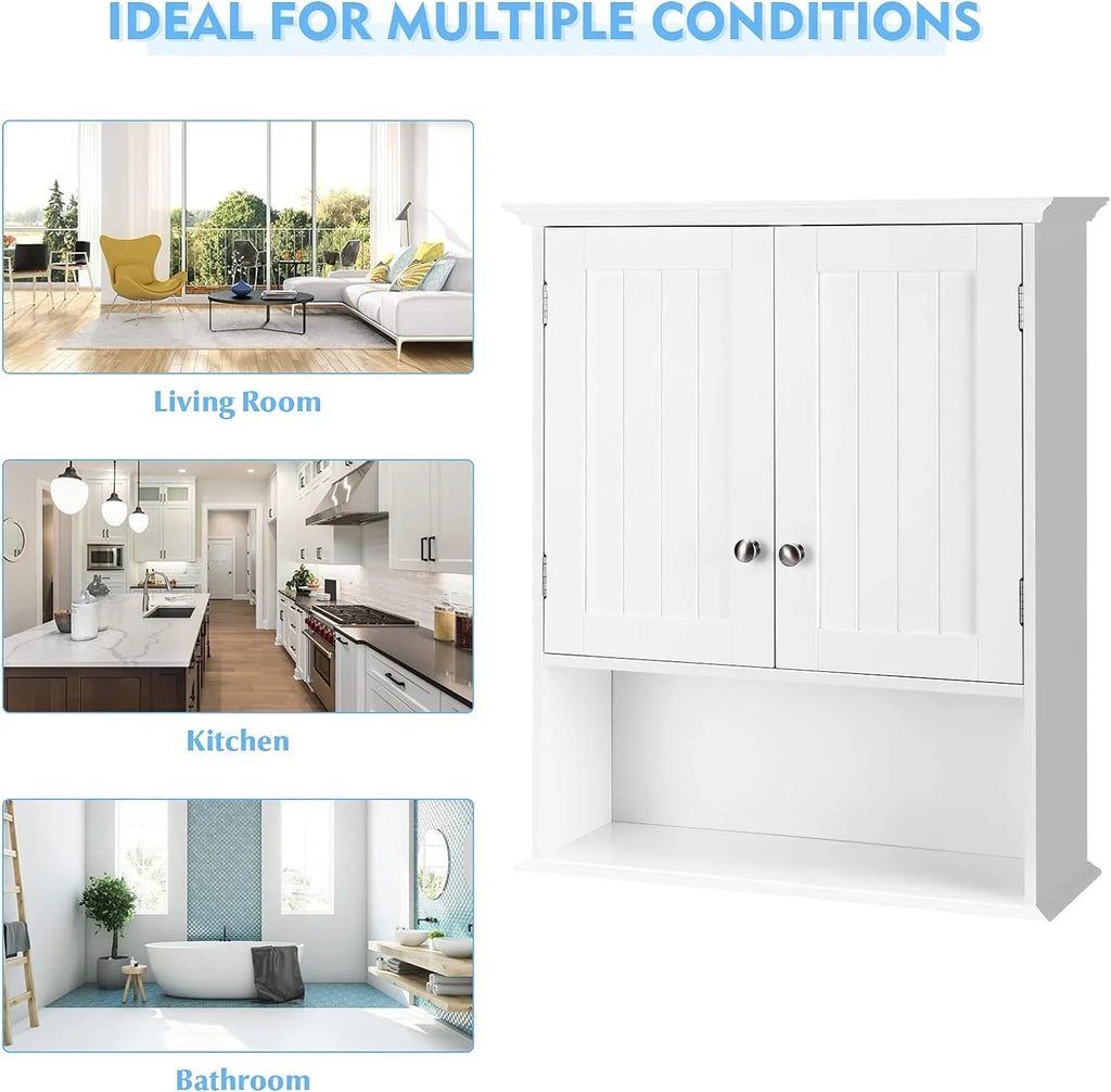 Bathroom Wall Cabinet, Wooden Hanging Storage Cabinet with Doors & Shelves, Multipurpose Storage Cabinet Bathroom Kitchen Living Room, Wall Mounted Bathroom Medicine Cabinet