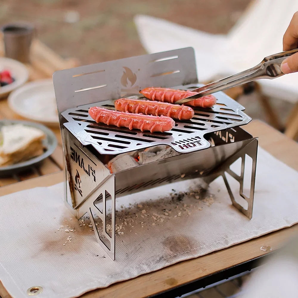Anself Outdoor Camping Detachable Stoves Portable Stainless Steel Furnace Multifunctional Picnic BBQ Cooking Accessory Firewood Furnace