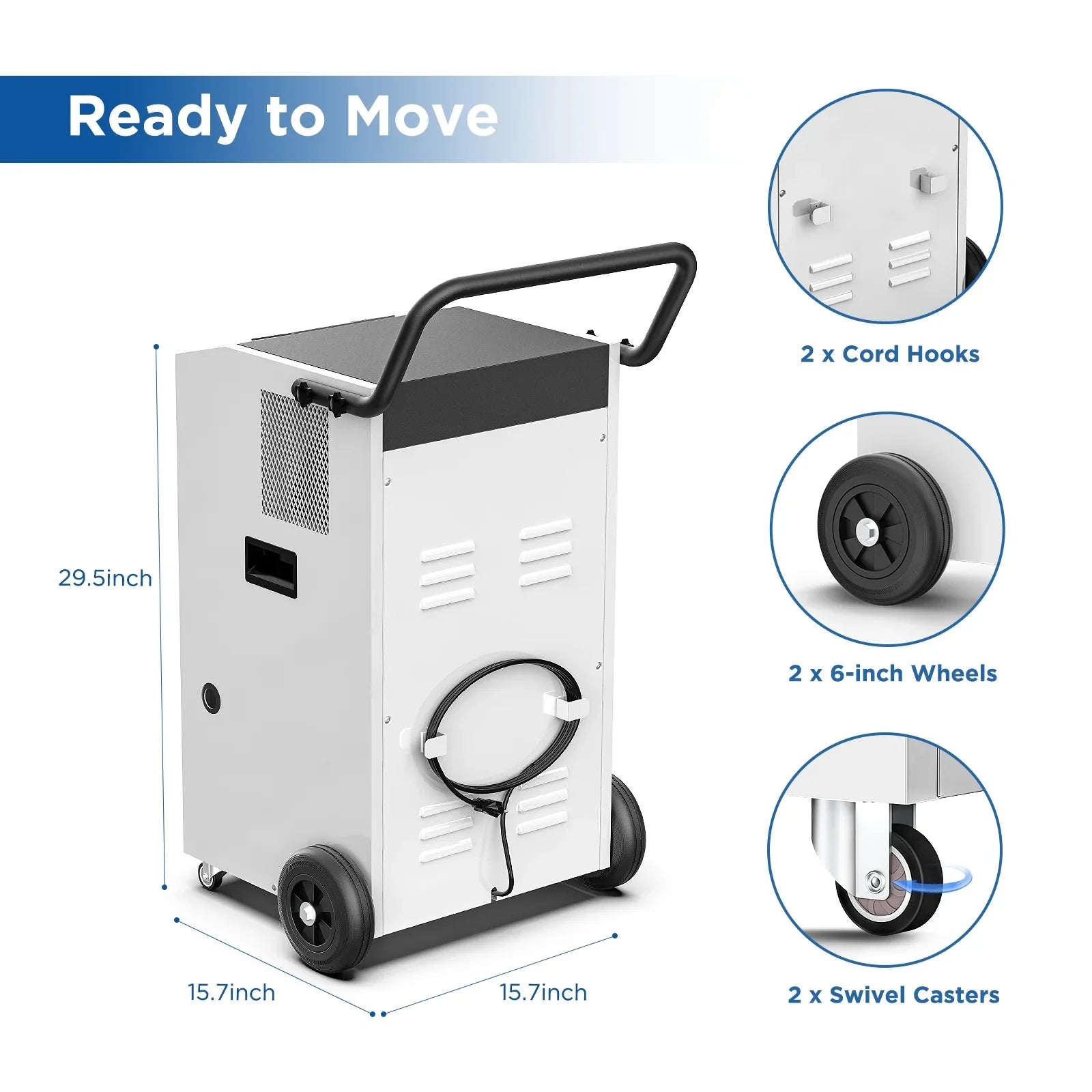 Moiswell 170 Pints Commercial Dehumidifier with Pump and Drain Hose - Excellent Industrial Site, Basements, Water Damage Unit Large Spaces up to 7,500 Sq Ft - Auto Defrost, Memory Starting