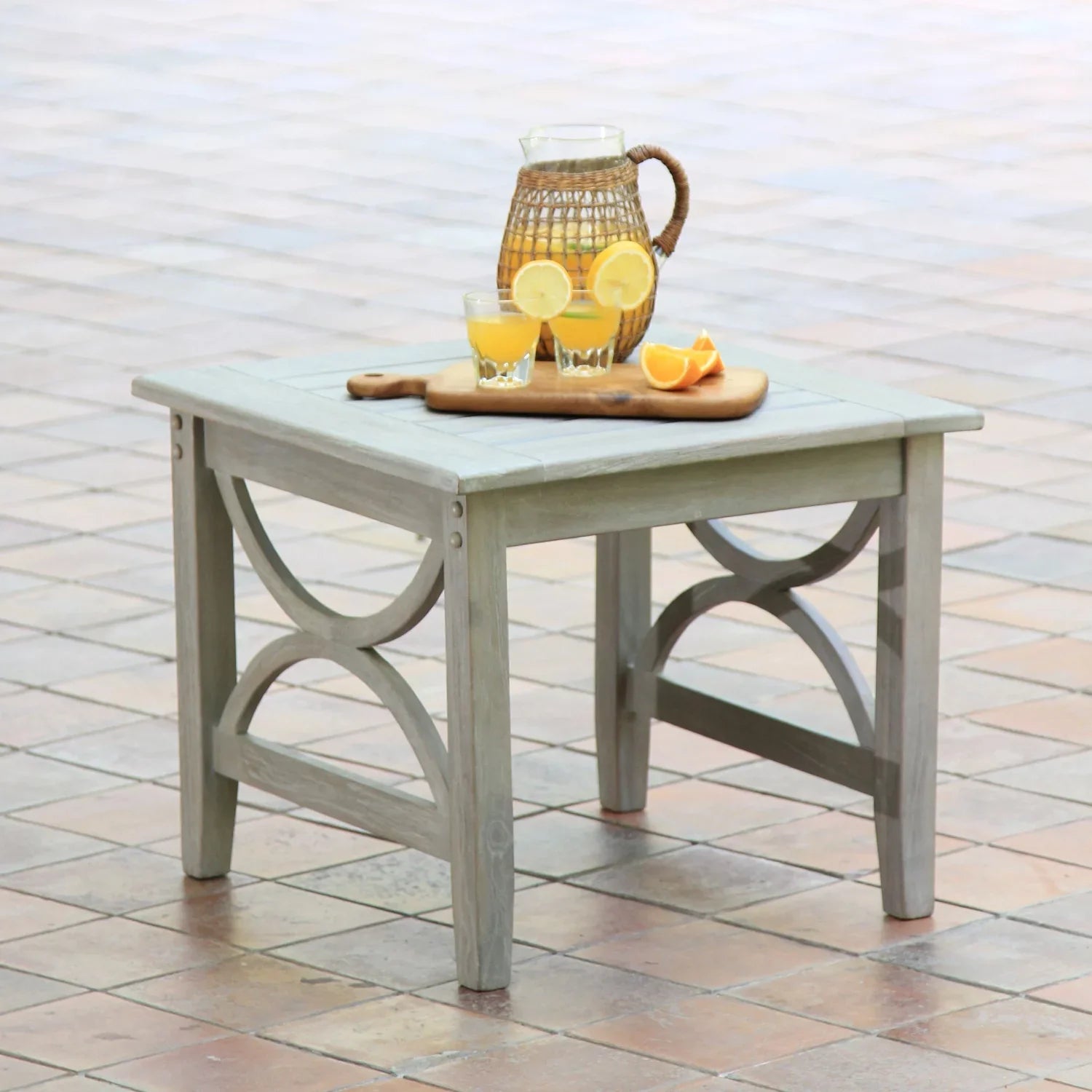 Cambridge Casual Lowell Teak Patio Side Table ed Gray