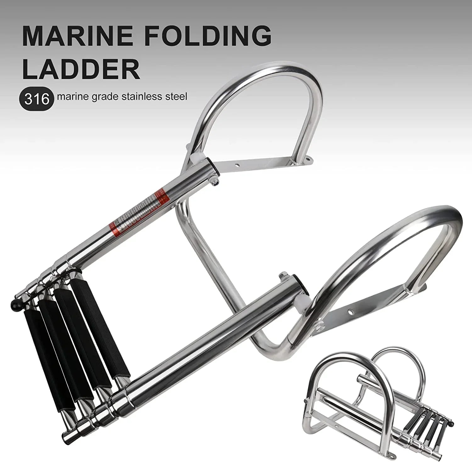 4 Step Pontoon Vessel Ladder,Heavy Duty Telescoping Watercraft Boarding Ladder with Wide Steps, Folding Craft Swim Ladder,Dock Ladder with Hand Railings