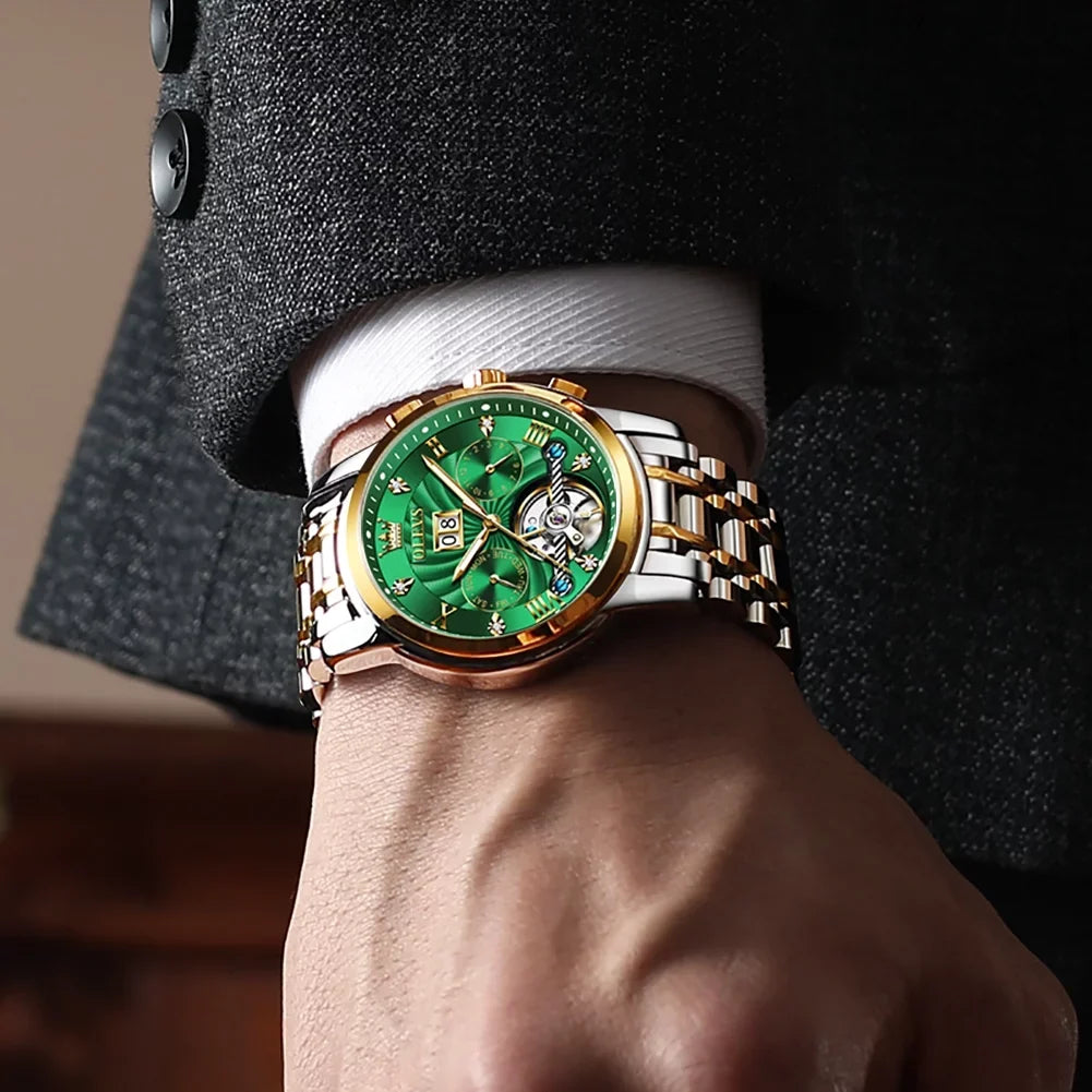 OLEVS Automatic Watches Men Luxury Business Dress Mens Watches Diamond Skeleton Self-Winding Stainless Steel Band