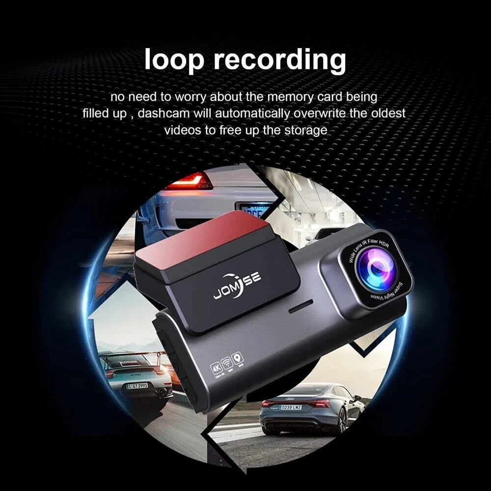JOMISE Dual Dash Cam Front Rear 4K Full HD Camera Cars Wi-Fi GPS 170° G-Sensor Night Vision