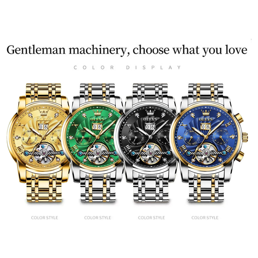 OLEVS Automatic Watches Men Luxury Business Dress Mens Watches Diamond Skeleton Self-Winding Stainless Steel Band