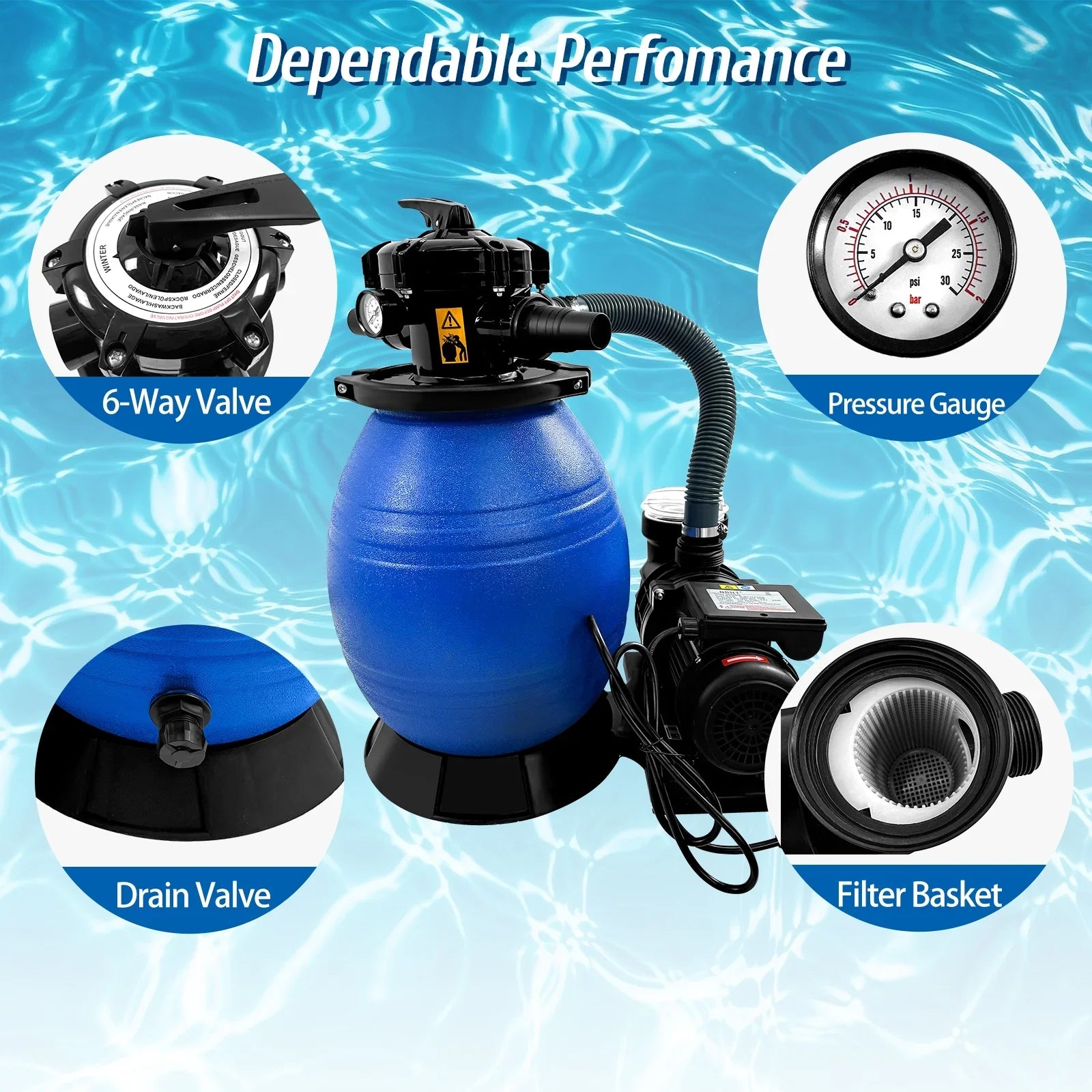 PRIJESSE 13" Pool Sand Filter 3/4HP Sand Filter Swimming Pool Pump Above Ground Pool