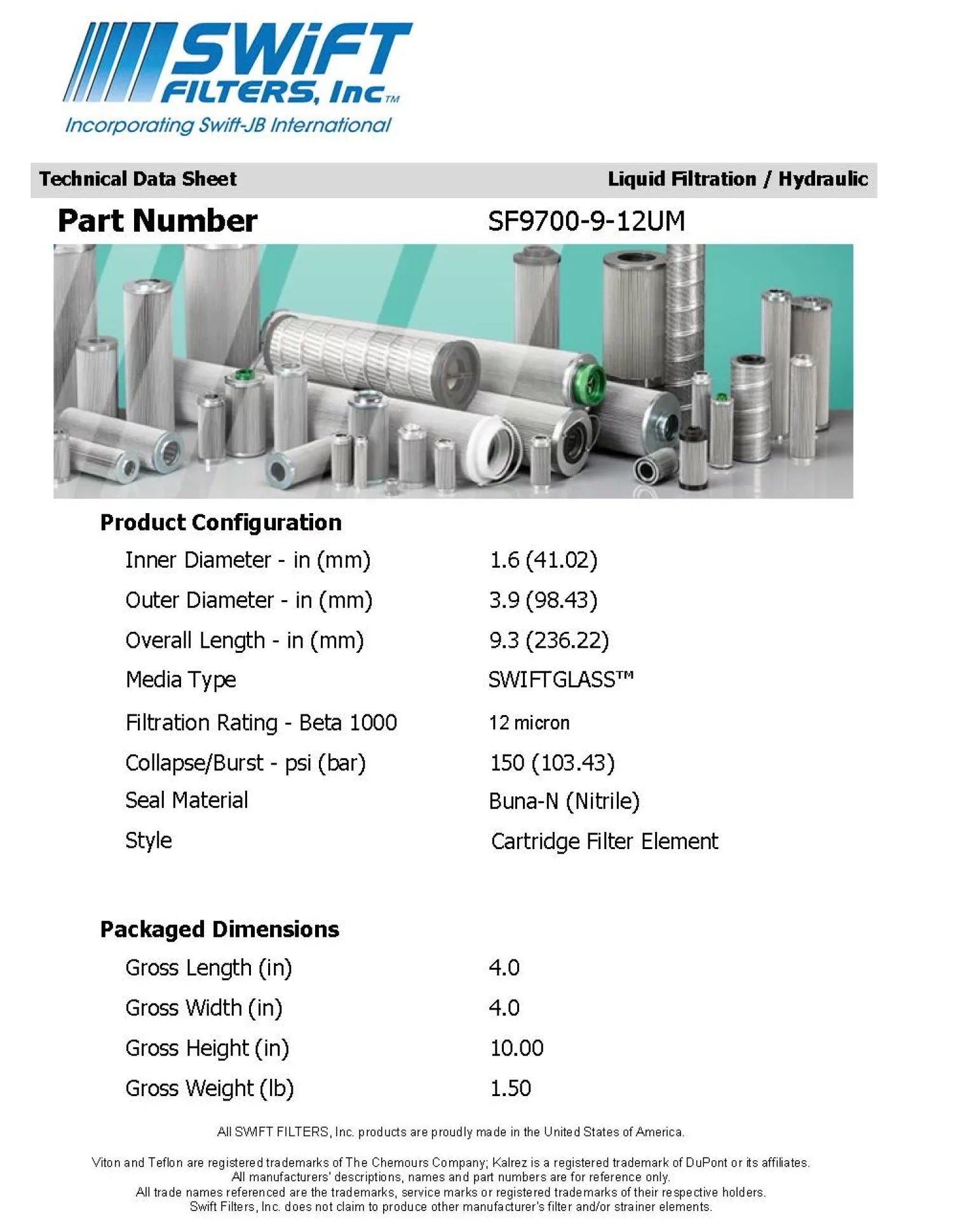 Direct Interchange FLEETGUARD HF6110 Cartridge Filter Element Microglass 12 Micron