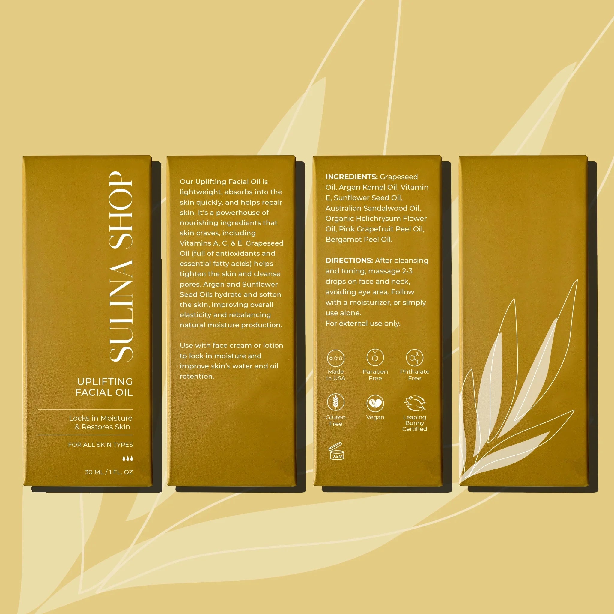 Sulina Shop Uplifting Facial Oil - Anti-Aging Moisturizing Skin Care Oil Made with Grapeseed, Pomegranate, Marula, Baobab, Fruit & Seed Oil - Cruelty-Free, Paraben Free - 30ml