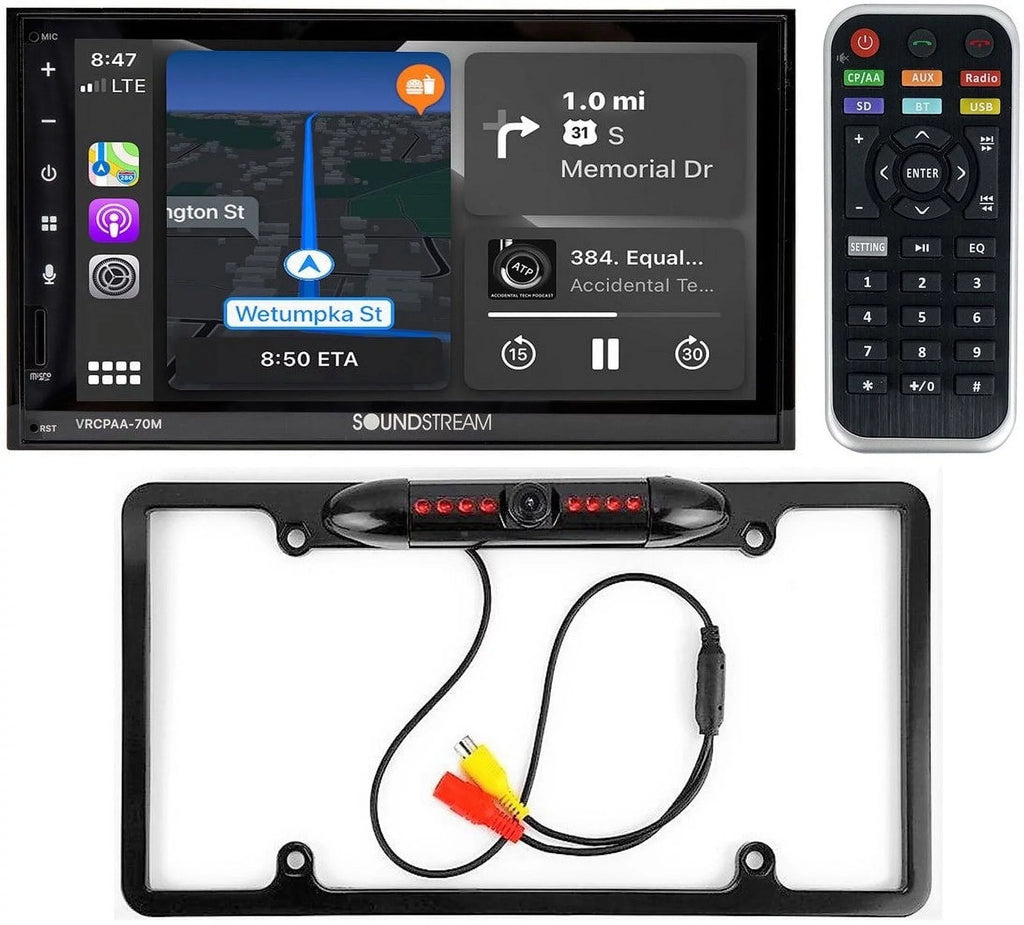Soundstream VRCPAA-70M 7" Double DIN Bluetooth Apple CarPlay & Android +Camera Silver