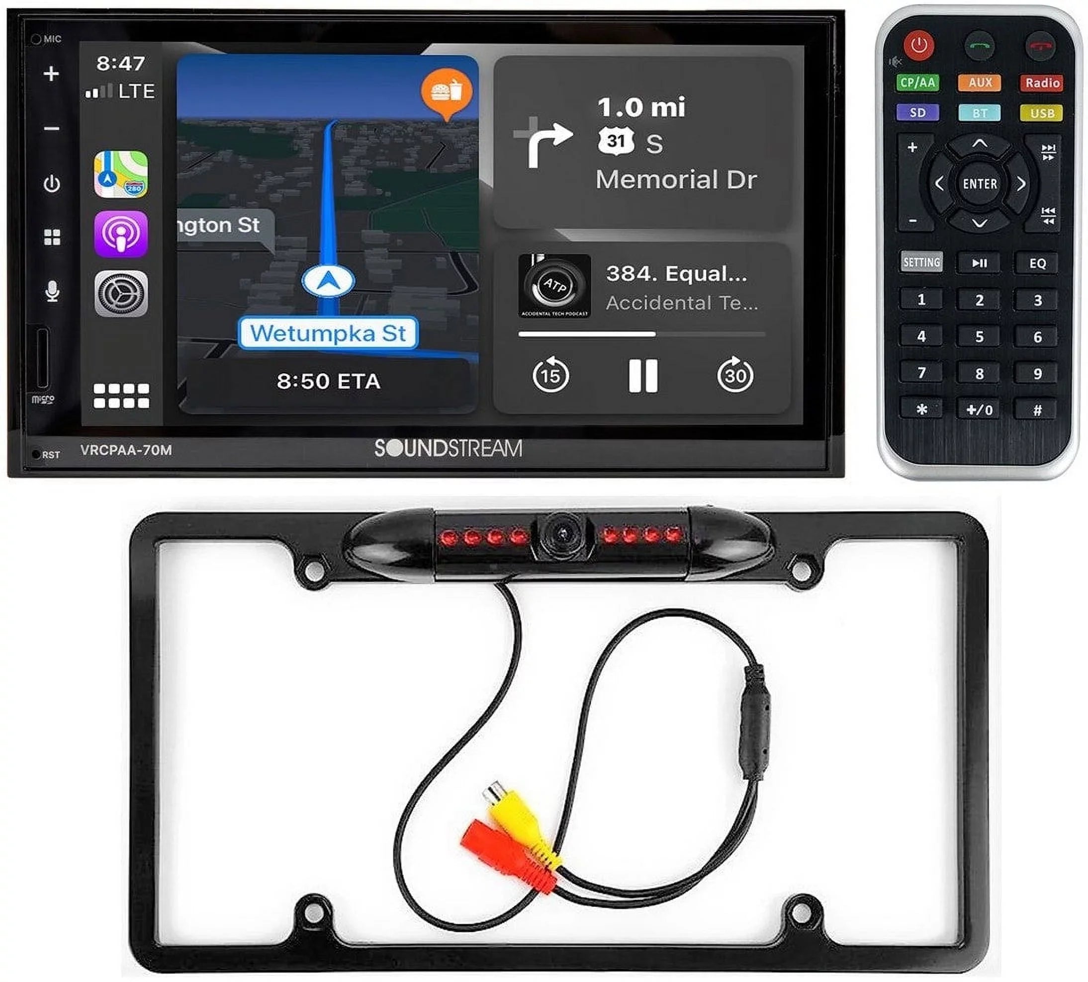 Soundstream VRCPAA-70M 7" Double DIN Bluetooth Apple CarPlay & Android +Camera Silver