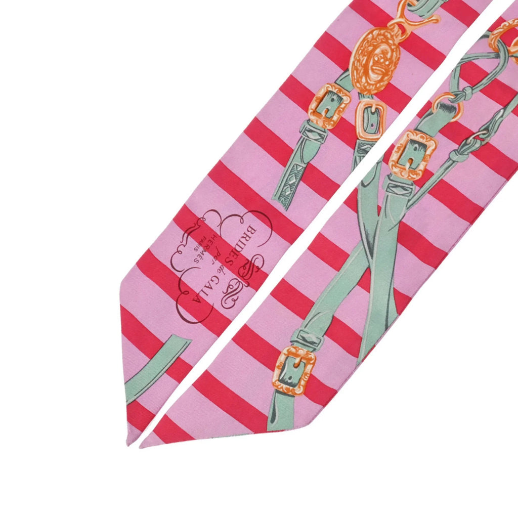 Pre-Owned HERMES Twilly BRIDES DE GALA Old Tag Pink/Red/Green - Women's 100% Silk Scarf Muffler (Fair)