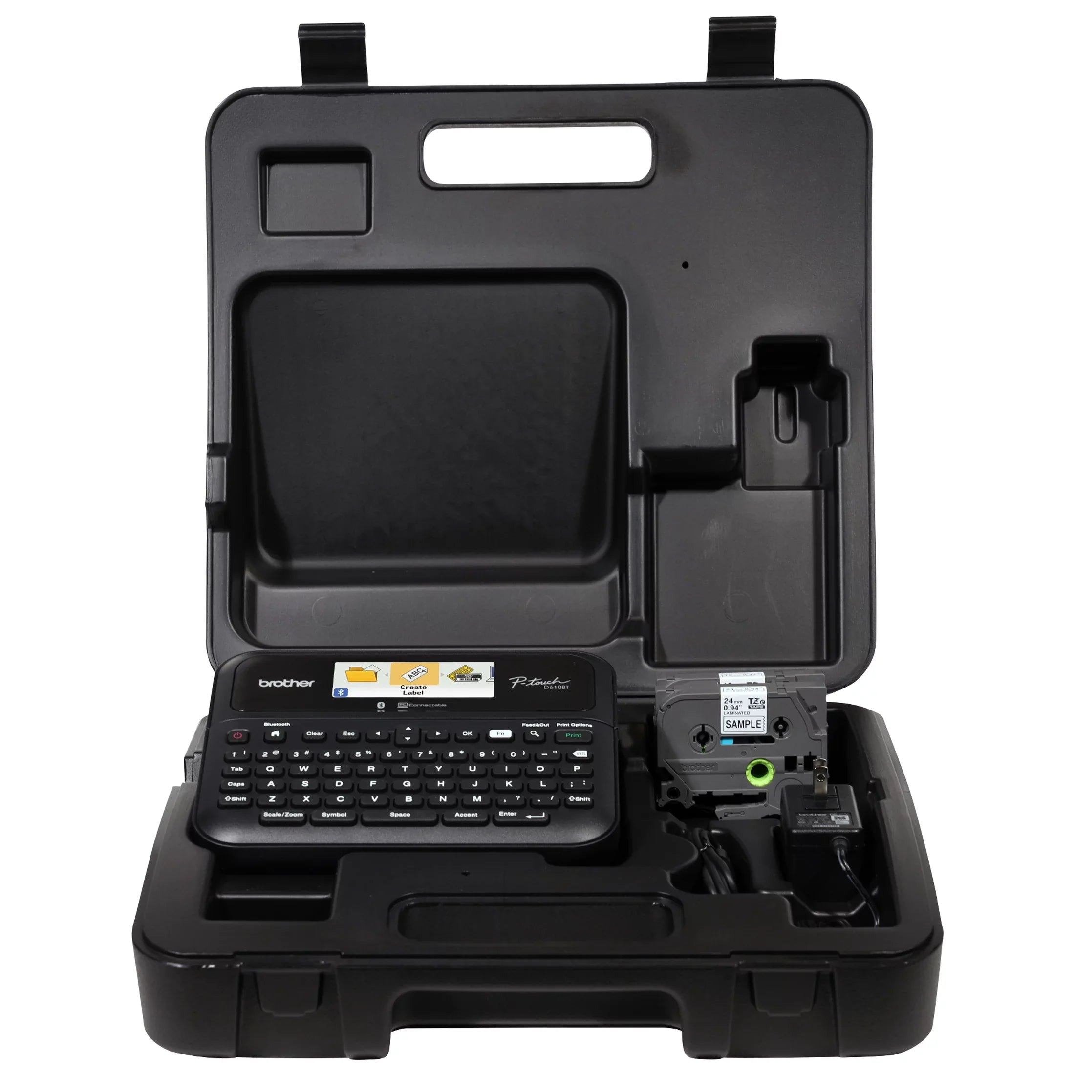 Brother P-touch Business Professional Connected Label Maker PT-D610BTVP with Bluetooth® Connectivity, includes carry case and 4m Black Print on Clear Sample Label Tape ~1/2” (12mm).