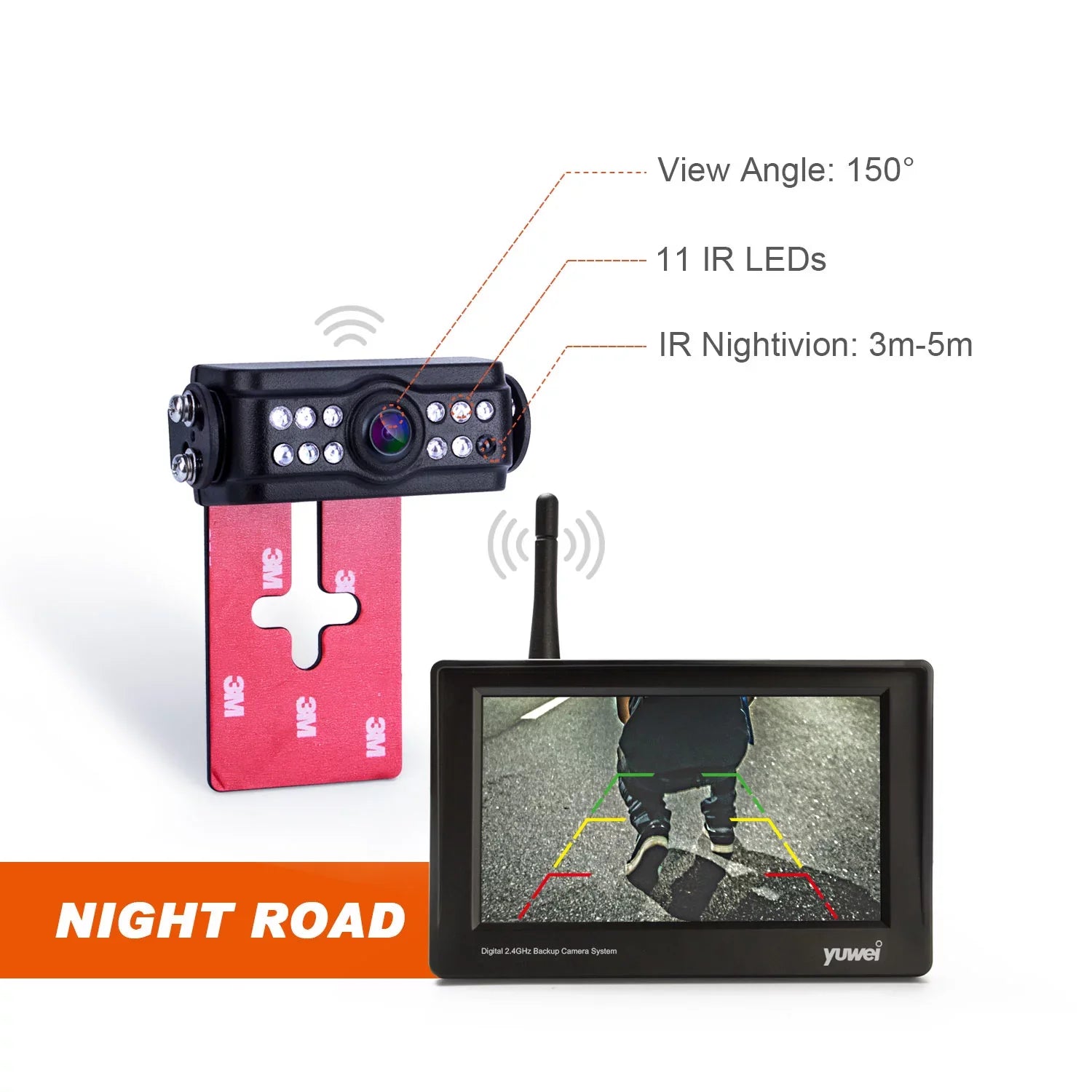 Yuwei 4.3" Digital Wireless Backup Camera and Monitor with Nightvision Rear View Camera Trucks, SUV, and Universal Cars