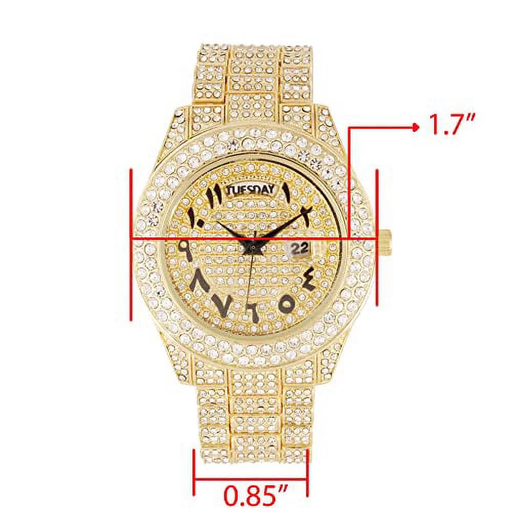 Charles Raymond Big Rocks Fully Iced Out Diamond Mens Watch w/Easy Read Date & Day - Designer Hip Hop Blinged Out Timepiece - ST10535 (ST10536-AN Gold -C)