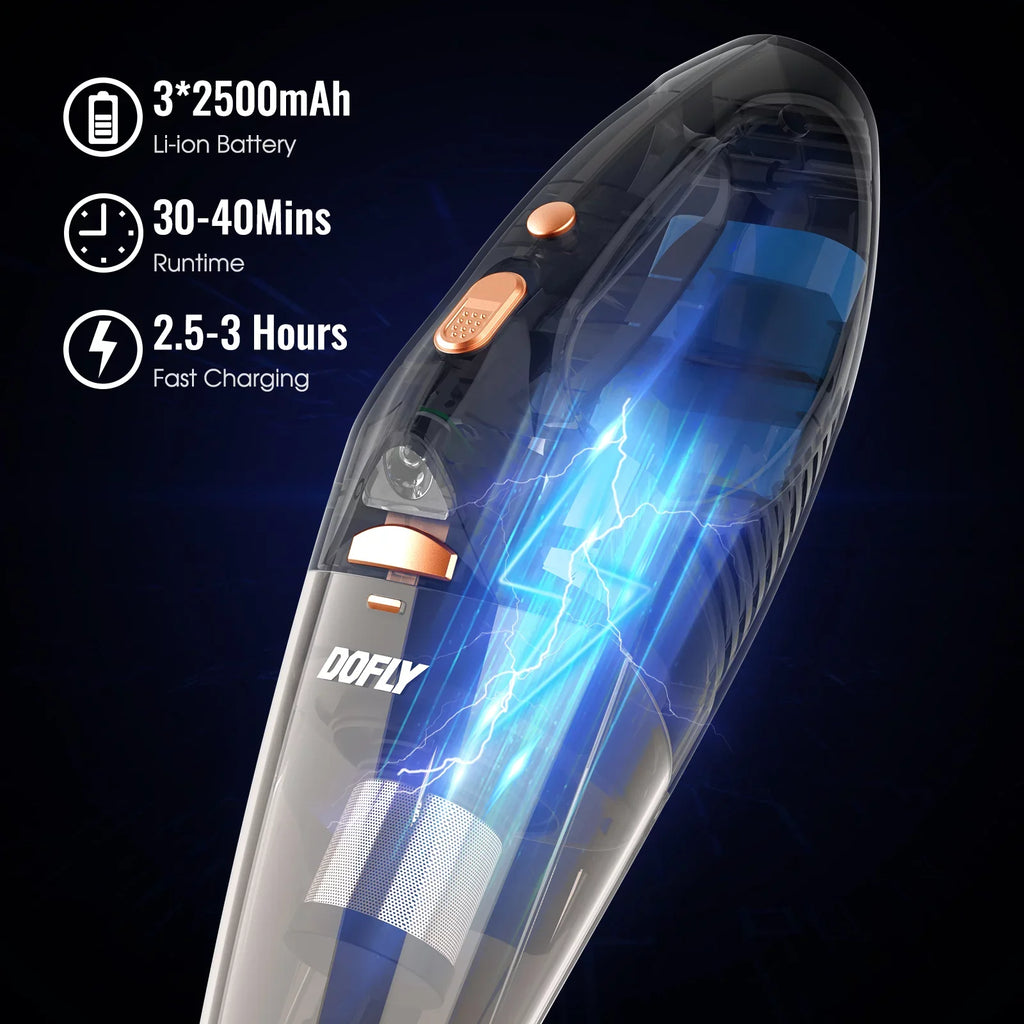 DOFLY Rechargeable Vacuum Cleaner Cordless, Upgraded 11000PA Super Suction Stick Vacuum Cleaner, Handheld Vacuum Cordless Stick Vacuum with LED Light(AK-007A-Pro)