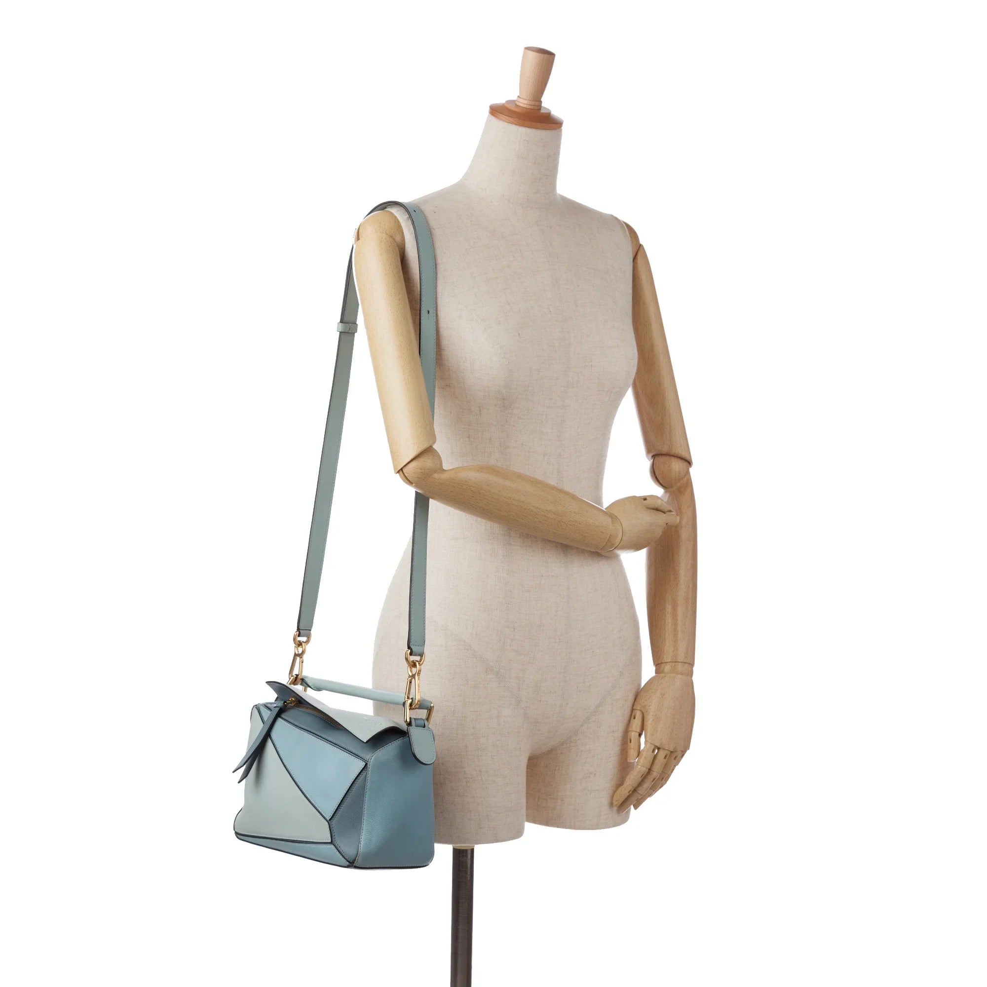 Pre-Owned Authenticated LOEWE Small Tricolor Puzzle Bag Calf Leather Blue Satchel Unisex (Good)