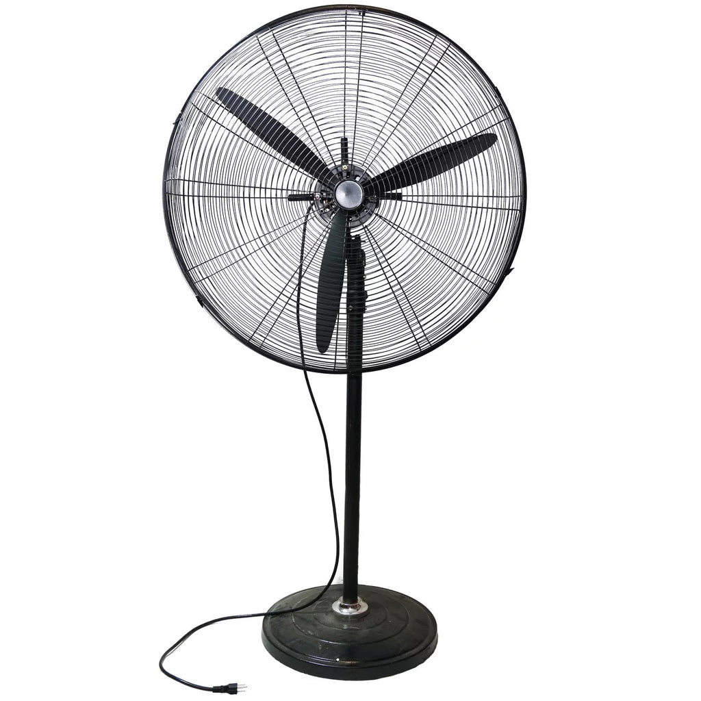 30" Jet Black Adjustable Height 3-Speed Oscillating Industrial Pedestal Fan