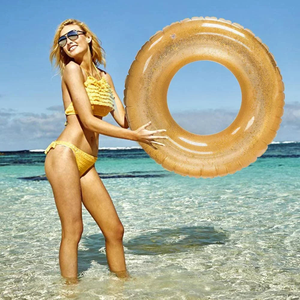 Terra Inflatable Pool Toys - Pool Floats Tube Gold Rings, Pool Floaties Toys with Glitter Swimming Pool Party, Beach Swimming Pool Float Toys Adults Kids | 48 Inch